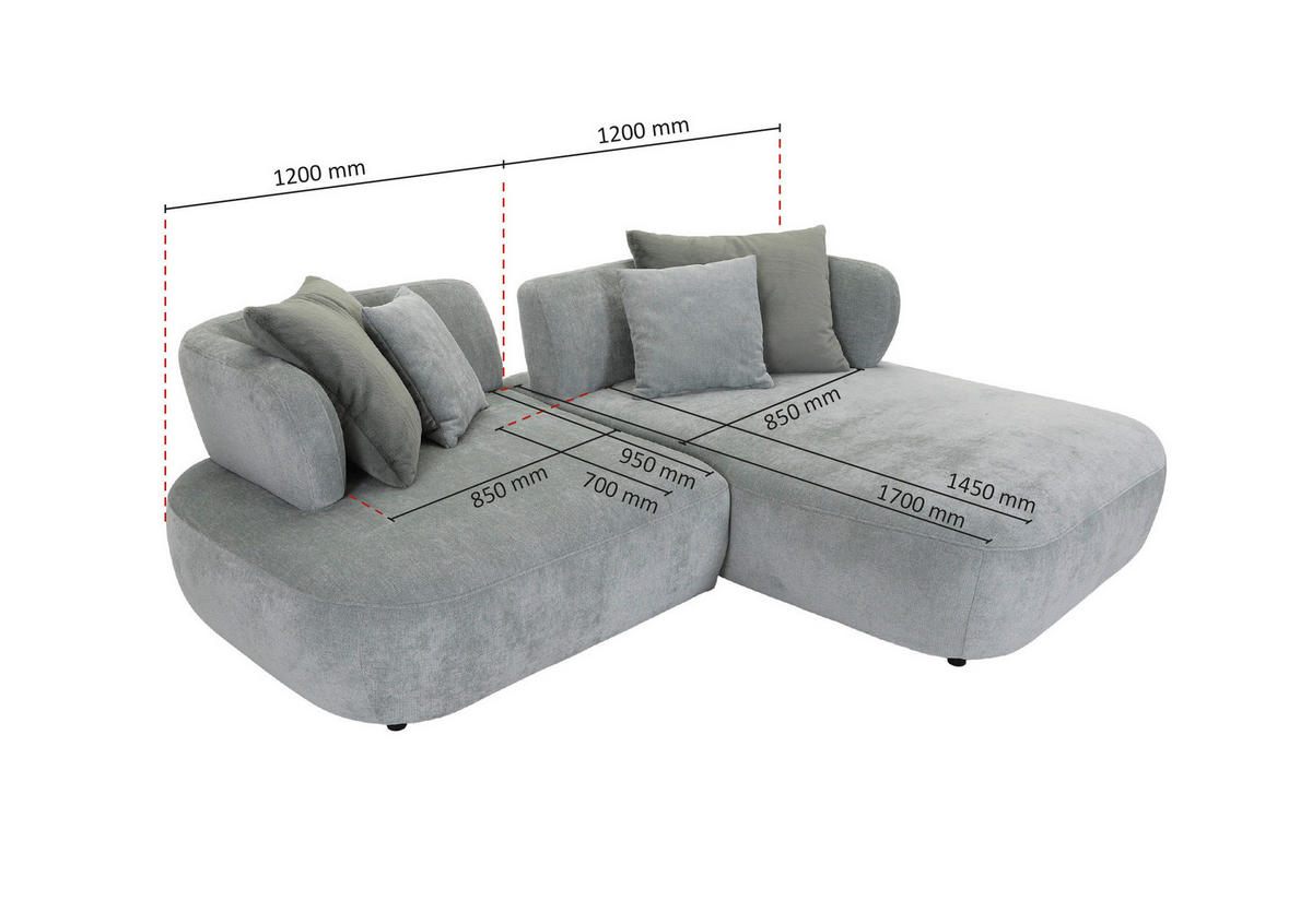 ECKSOFA Mintgrün Flachgewebe Zierkissen, Rückenkissen, Rücken echt, Sitztiefenverstellung  - Salbeigrün/Schwarz, MODERN, Kunststoff/Textil (240/190cm) - Ambia Home
