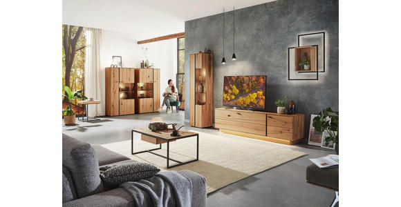 LOWBOARD 201,9/57,5/49,7 cm - Eichefarben/Schwarz, MODERN, Glas/Holz (201,9/57,5/49,7cm) - Valnatura
