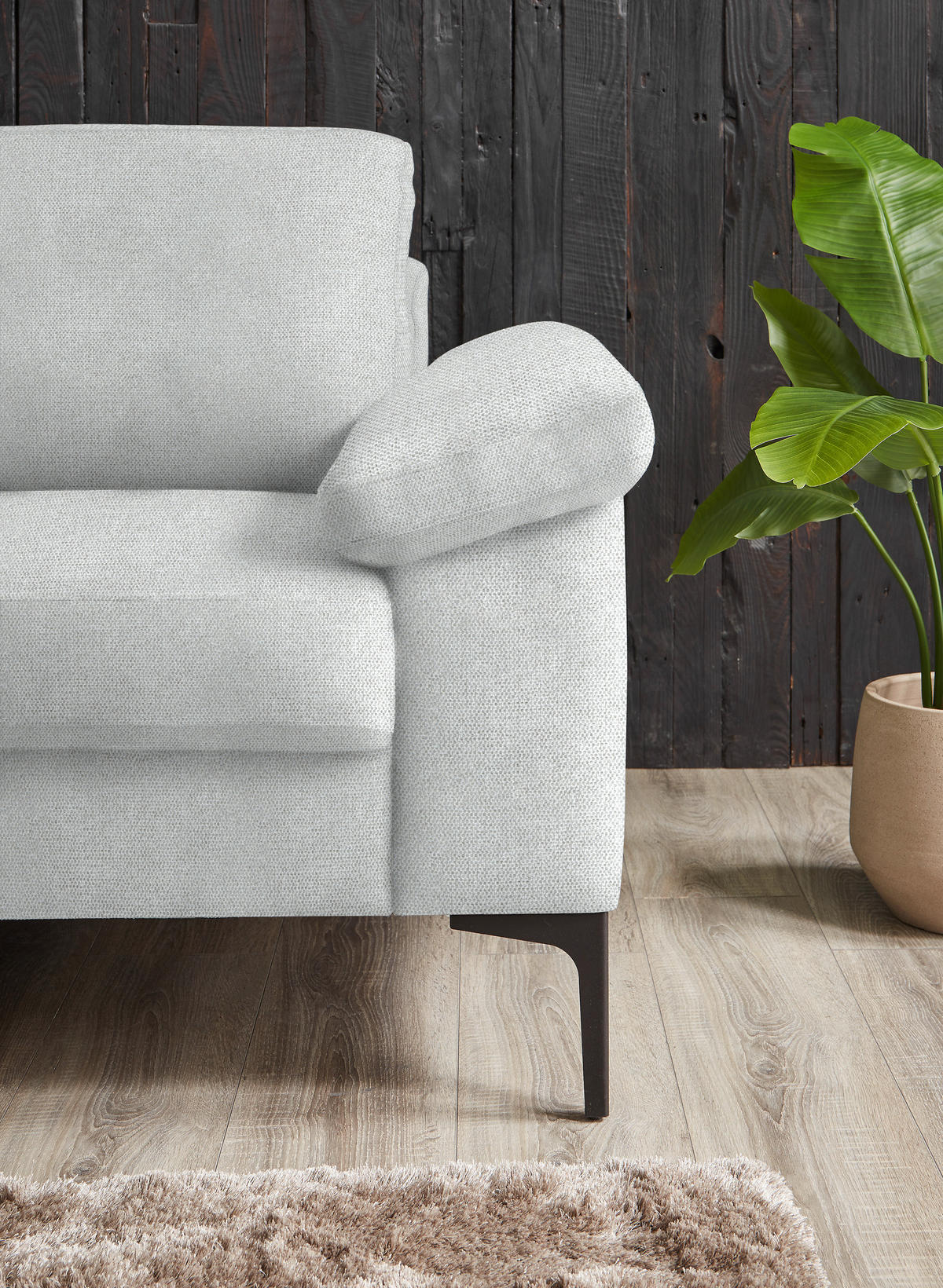 3-SITZER-SOFA in Flachgewebe Silberfarben  - Silberfarben/Schwarz, Design, Textil/Metall (226/89/97cm) - Pure Home Lifestyle