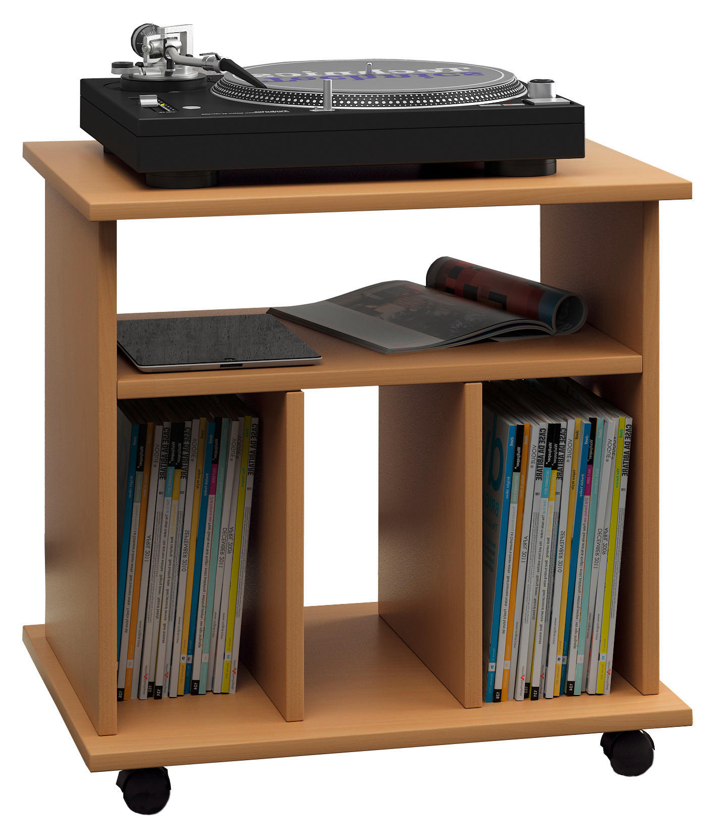 Schallplattenregal mit Rollen Retal 60 cm Buche Dekor