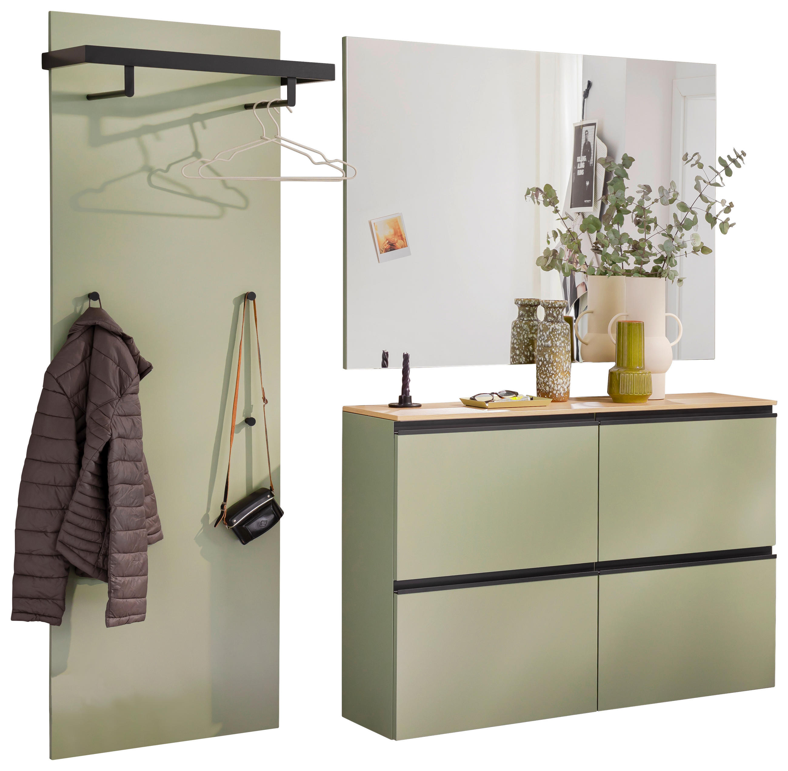 GARDEROBE 3-teilig in 200/200/30 cm - Eichefarben/Grün, Design, Holz/Holzwerkstoff (200/200/30cm) - Moderano