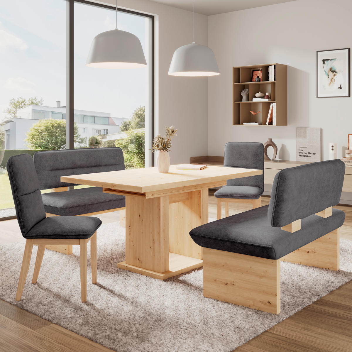 SITZBANK 140/87/67 cm Webstoff Schwarz  - Eichefarben/Schwarz, KONVENTIONELL, Textil (140/87/67cm) - James Wood