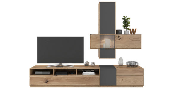 WOHNWAND in Anthrazit, Eichefarben 265/205/50 cm - Eichefarben/Anthrazit, Design, Glas/Holz (265/205/50cm) - Waldwelt