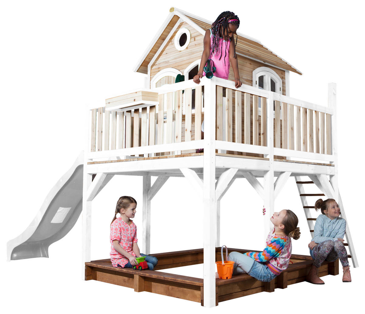 SPIELTURM 377/291/255 cm  - Braun/Weiß, KONVENTIONELL, Holz (377/291/255cm) - Ambia Garden