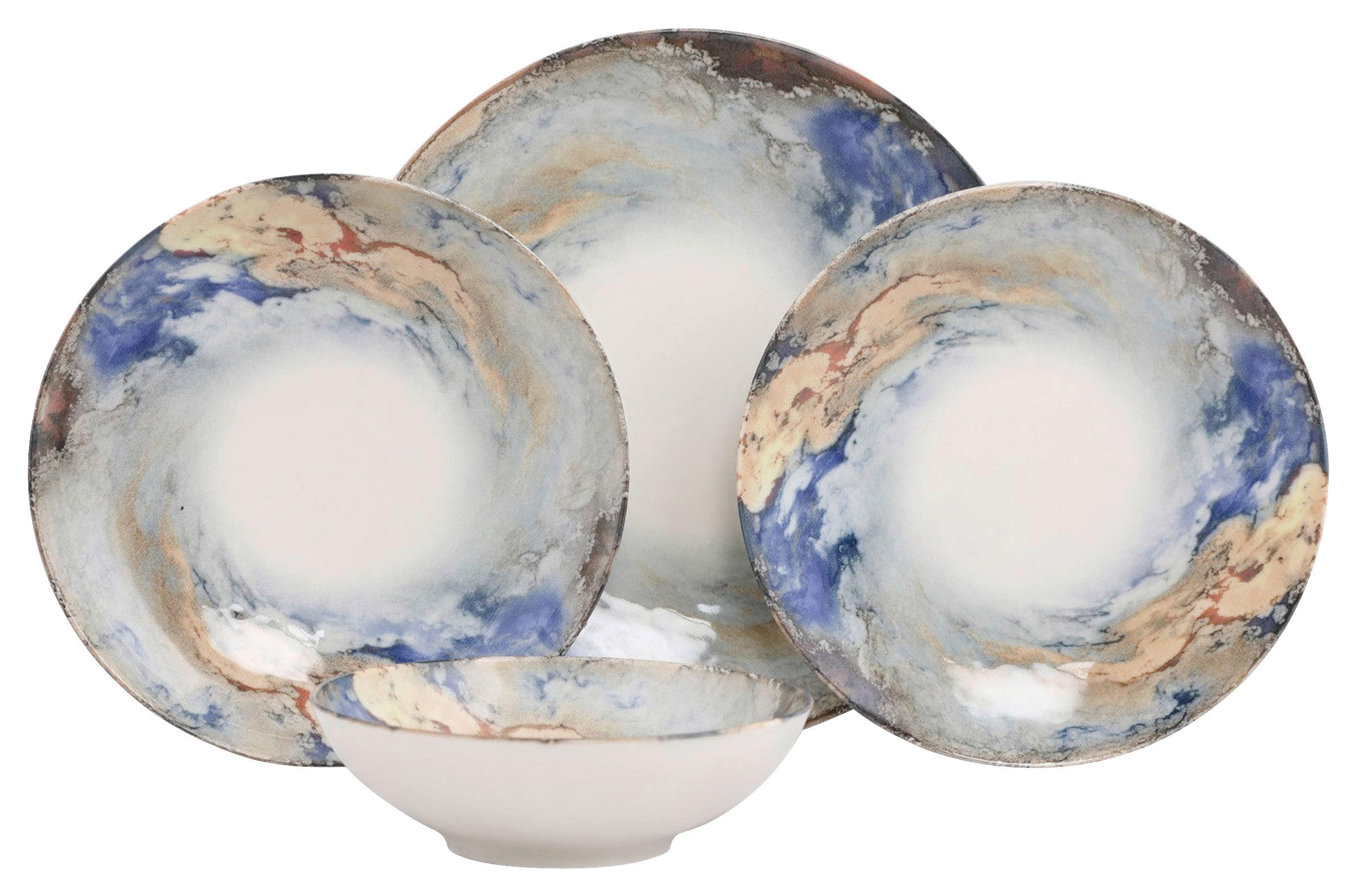 Thumbnail - P & B Kombiservice, Weiß, Braun, Blau, Keramik, 24-teilig, Abstraktes, 25x25x2 cm, lebensmittelecht, Essen & Trinken, Ge...