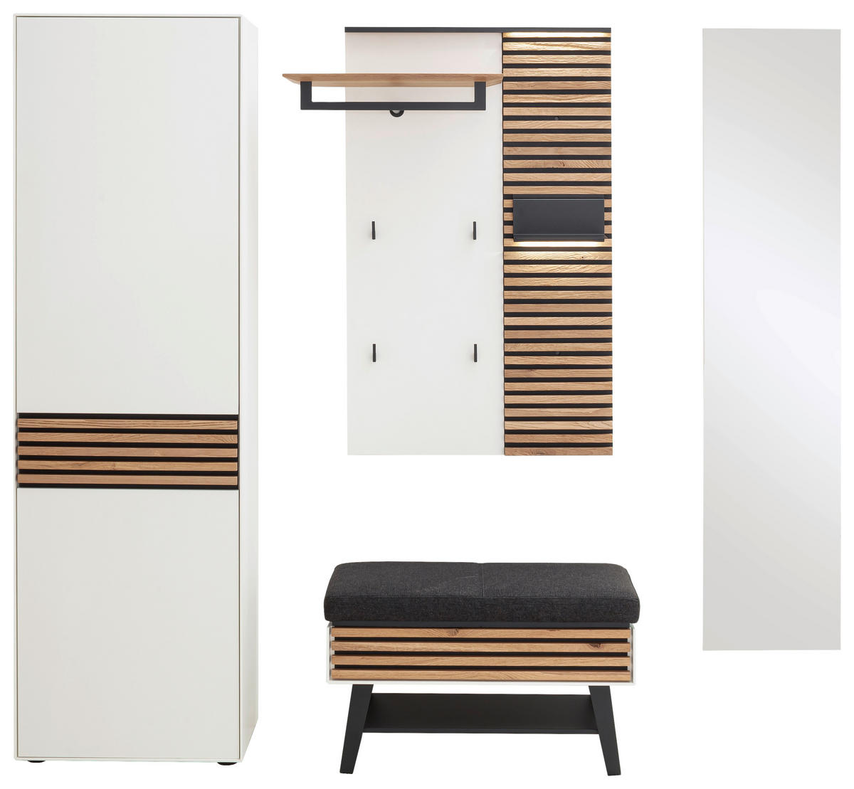 GARDEROBE 4-teilig  in 214/196/41 cm  - Eichefarben/Weiß, Design, Glas/Holz (214/196/41cm) - Schöner Wohnen