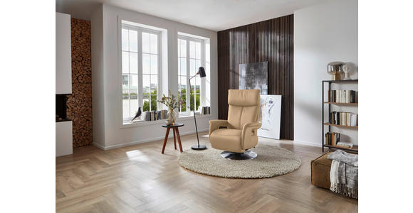 RELAXSESSEL in Leder Hellbraun - Hellbraun/Edelstahlfarben, Design, Leder/Metall (78/112/85cm) - Cantus