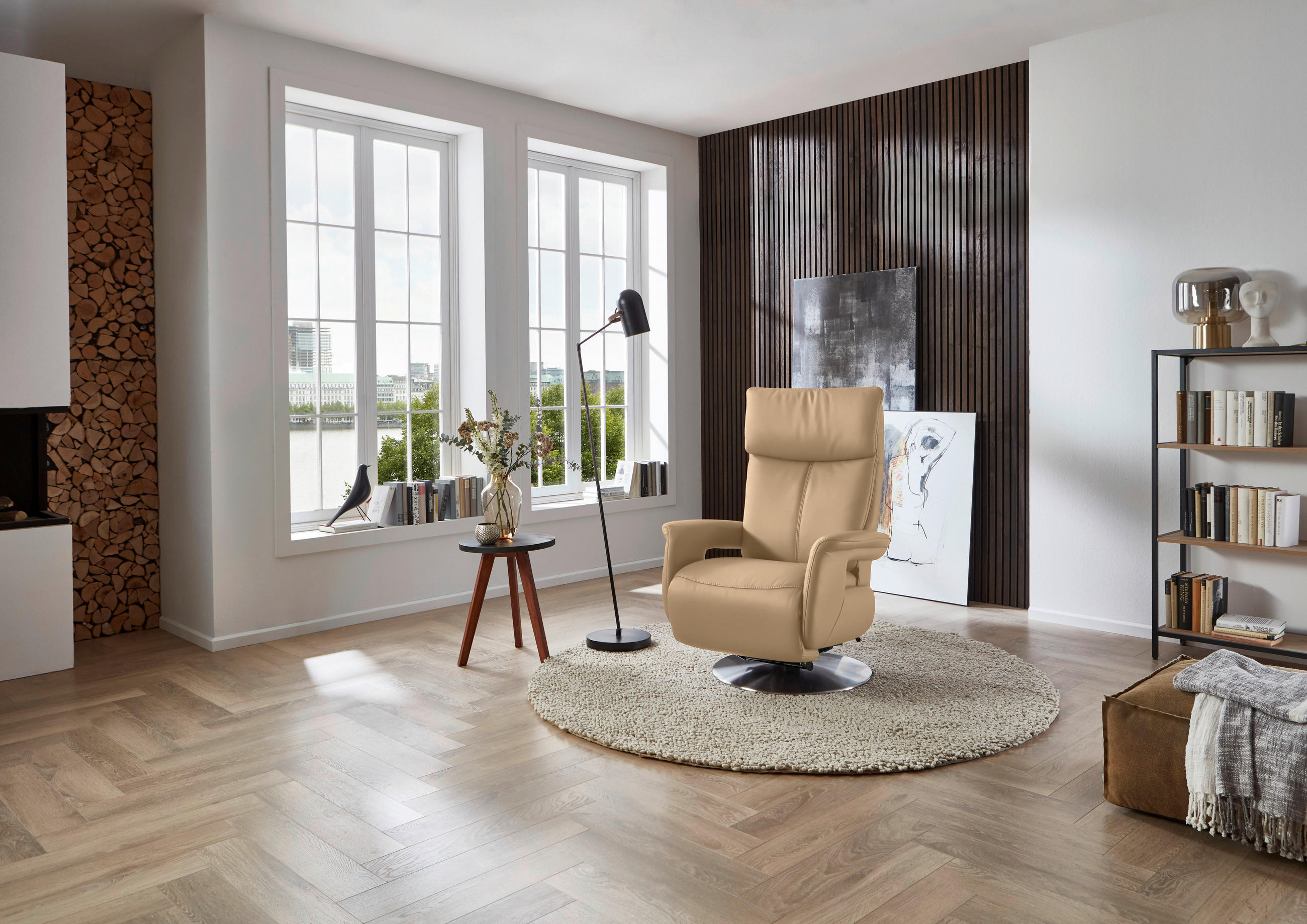 RELAXSESSEL in Leder Hellbraun  - Hellbraun/Edelstahlfarben, Design, Leder/Metall (78/112/85cm) - Cantus