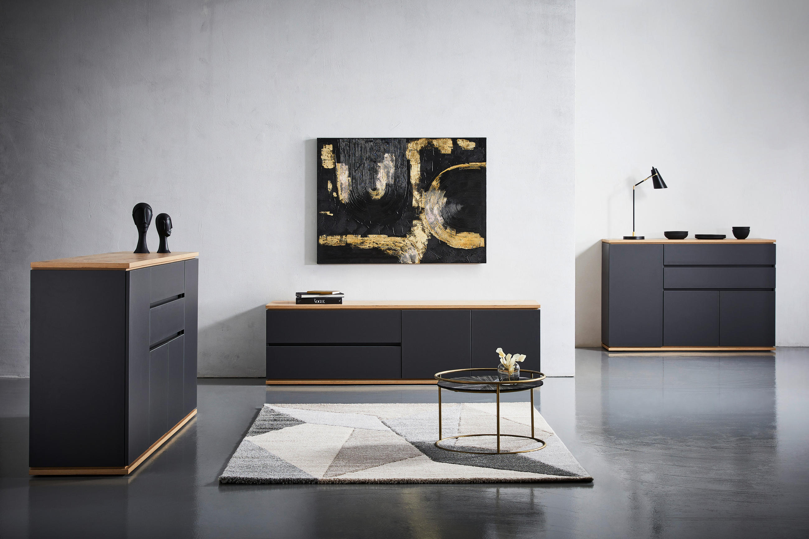 SIDEBOARD  in 139/93/42 cm  - Schwarz/Graphitfarben, MODERN, Holzwerkstoff/Kunststoff (139/93/42cm) - Xora