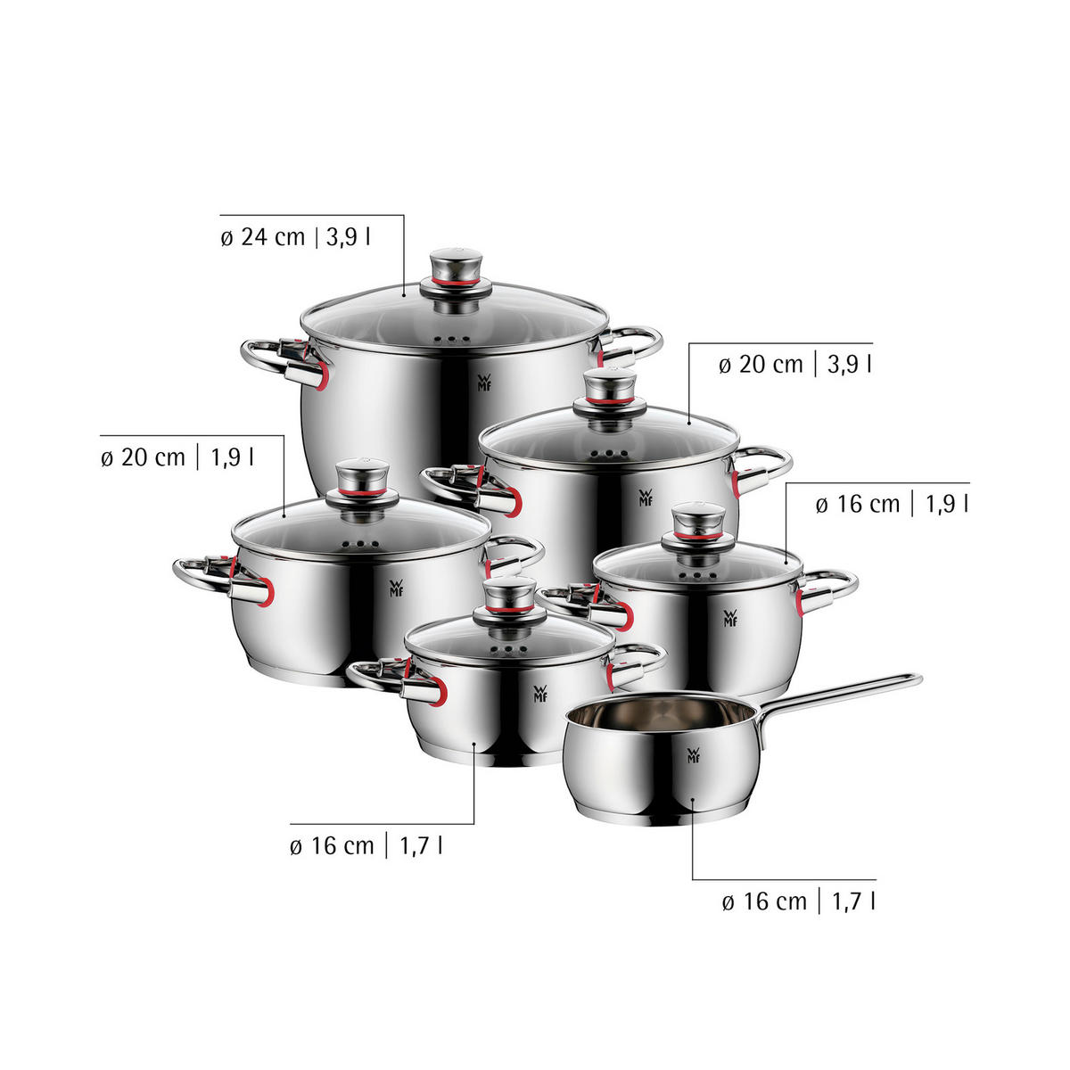 KOCHTOPFSET Quality One 6-teilig  - Silberfarben, Basics, Glas/Metall - WMF