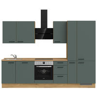 KÜCHENBLOCK 300 cm   in Eichefarben, Dunkelgrün  - Dunkelgrün/Eichefarben, MODERN, Holzwerkstoff/Metall (300cm) - Nobilia