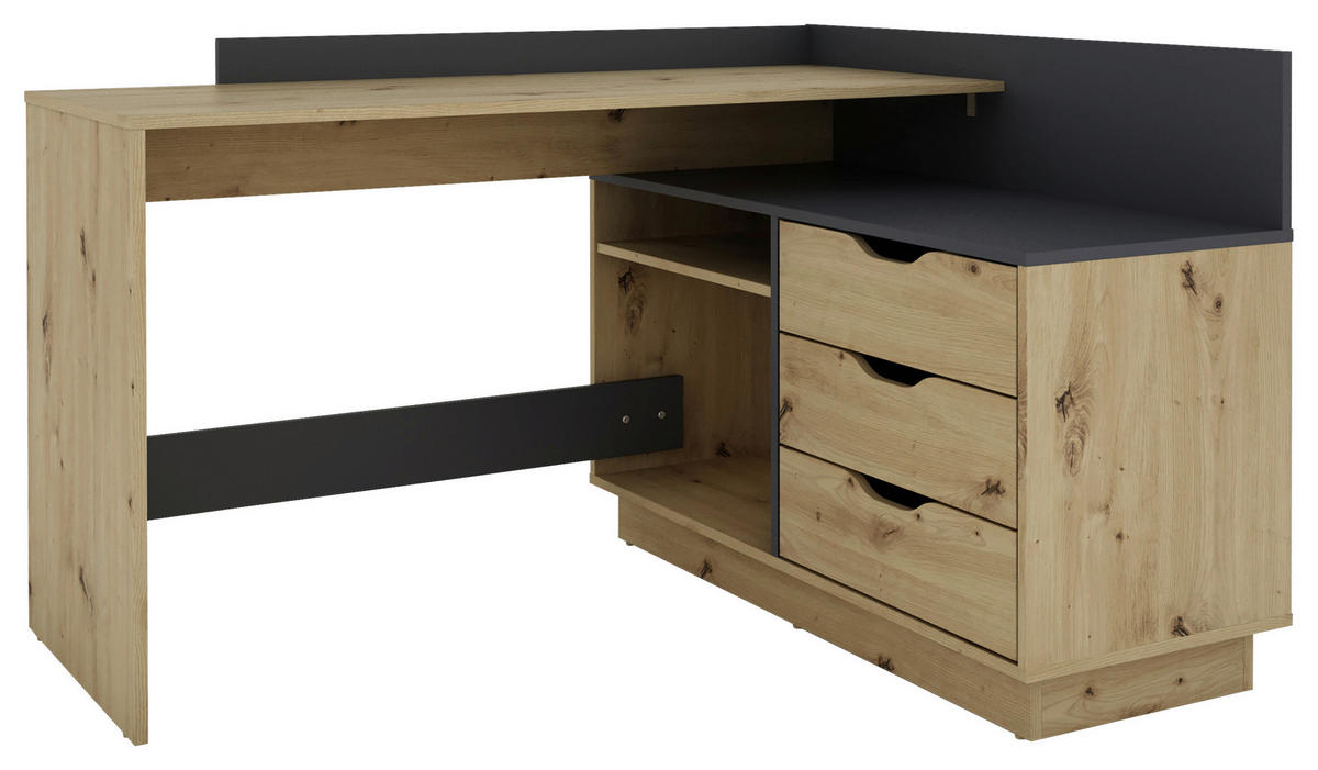 ECKSCHREIBTISCH 129/105/84 cm  in Eiche Artisan, Anthrazit  - Anthrazit/Eiche Artisan, LIFESTYLE, Holzwerkstoff (129/105/84cm) - MID.YOU