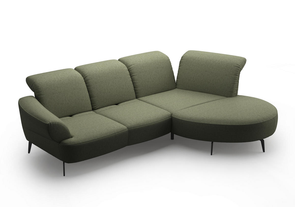 ECKSOFA DANCE E Olivgrün Flachgewebe  - Schwarz/Olivgrün, MODERN, Textil/Metall (313/208cm) - Sit & More