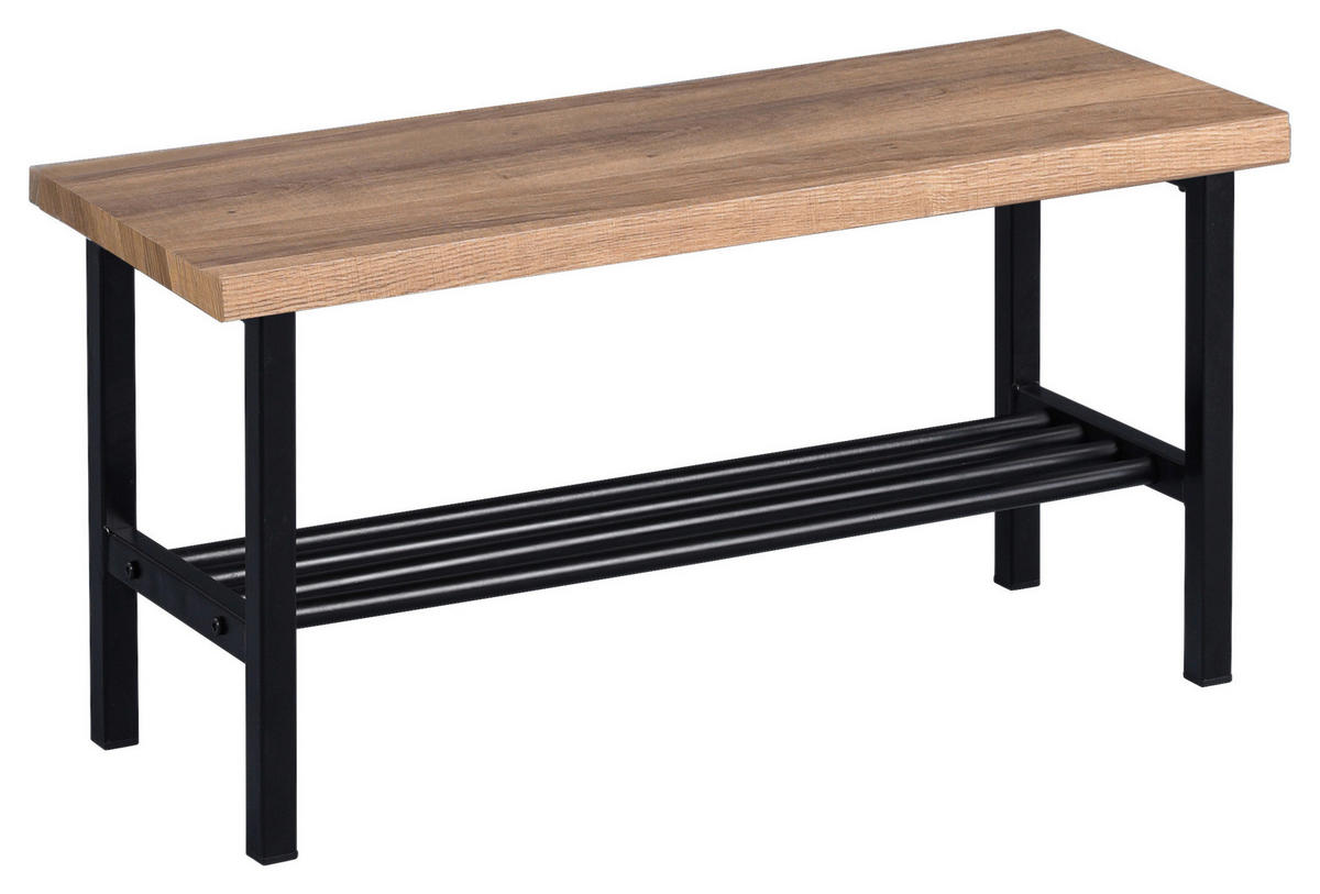 ŠATNÍ LAVICE - černá/barvy dubu, Basics, kov/kompozitní dřevo (80/41/30cm)