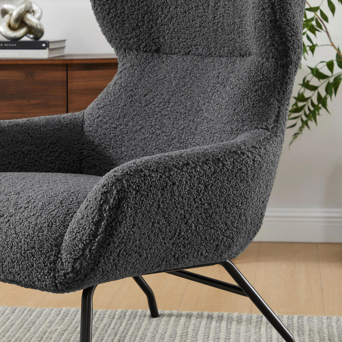 SESSELSET in Teddystoff Anthrazit  - Anthrazit/Schwarz, MODERN, Textil/Metall (79/103/82cm) - Livetastic