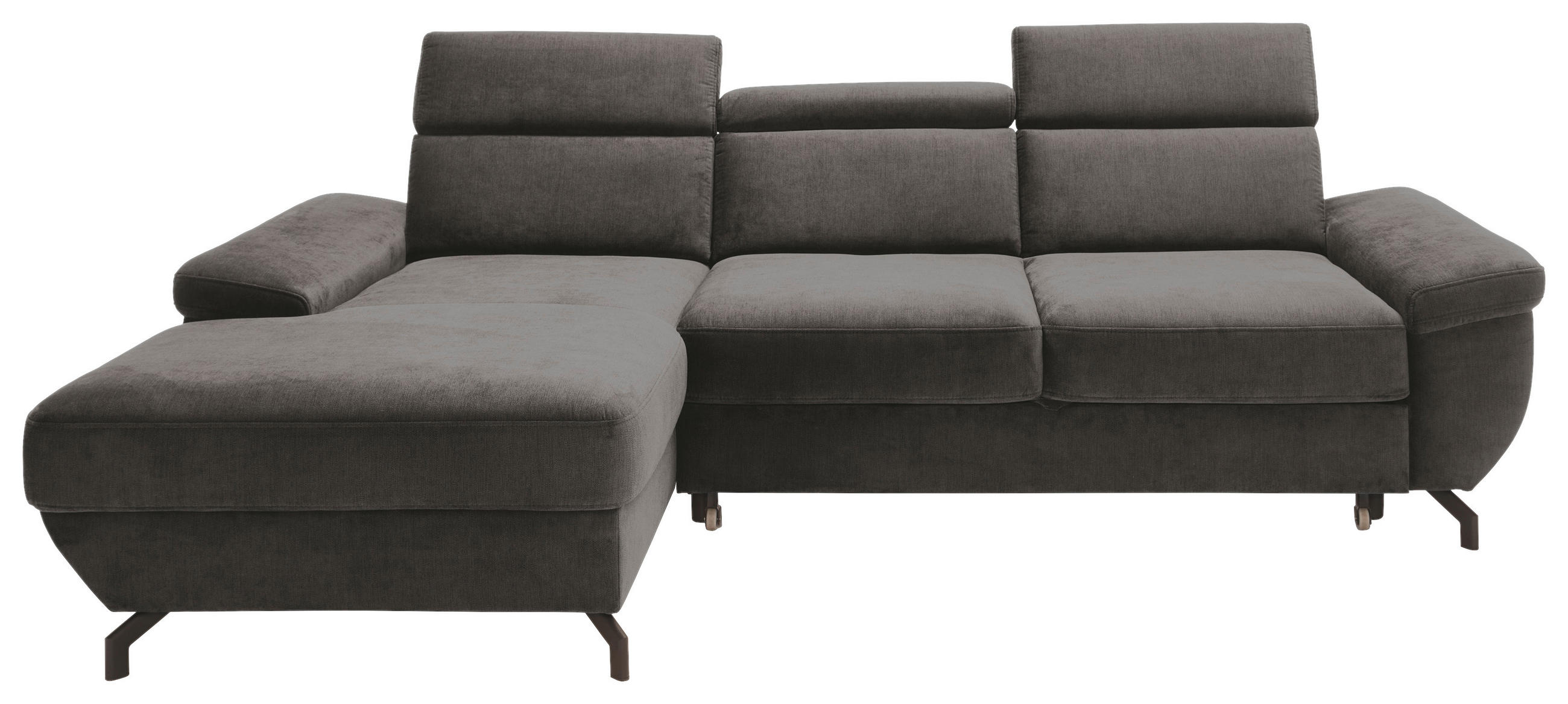 ECKSOFA RIMA Anthrazit Velours  - Anthrazit/Silberfarben, MODERN, Textil/Metall (182/262cm) - Trendmanufaktur