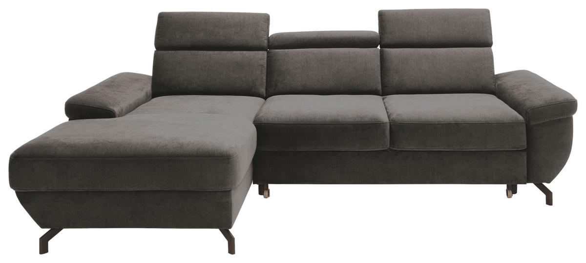 ECKSOFA RIMA Anthrazit Velours  - Anthrazit/Silberfarben, MODERN, Textil/Metall (182/262cm) - Trendmanufaktur