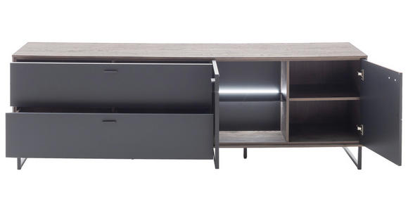 LOWBOARD  in 208/68/50 cm  - Eichefarben/Anthrazit, Design, Glas/Holz (208/68/50cm) - Novel