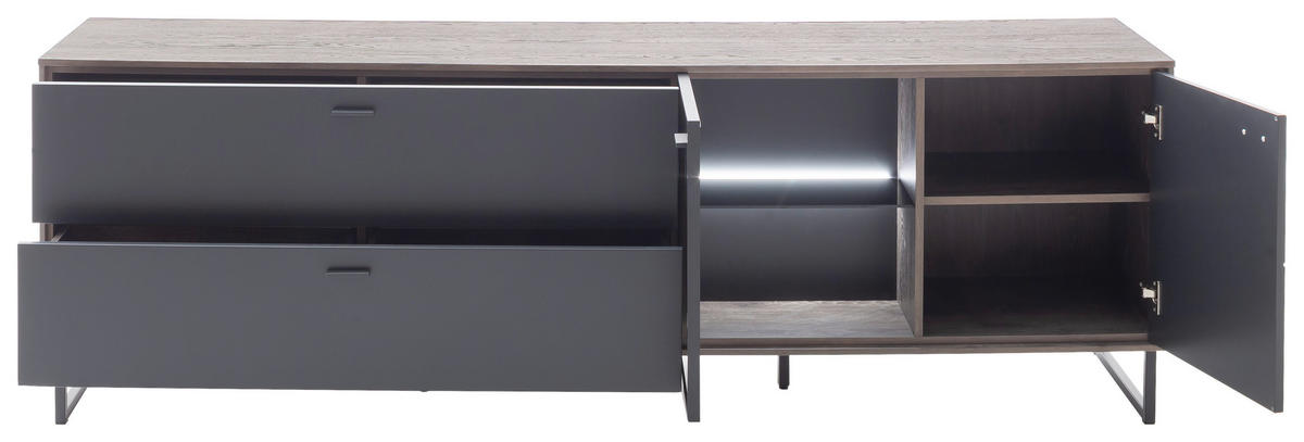 LOWBOARD  in 208/68/50 cm  - Eichefarben/Anthrazit, Design, Glas/Holz (208/68/50cm) - Novel