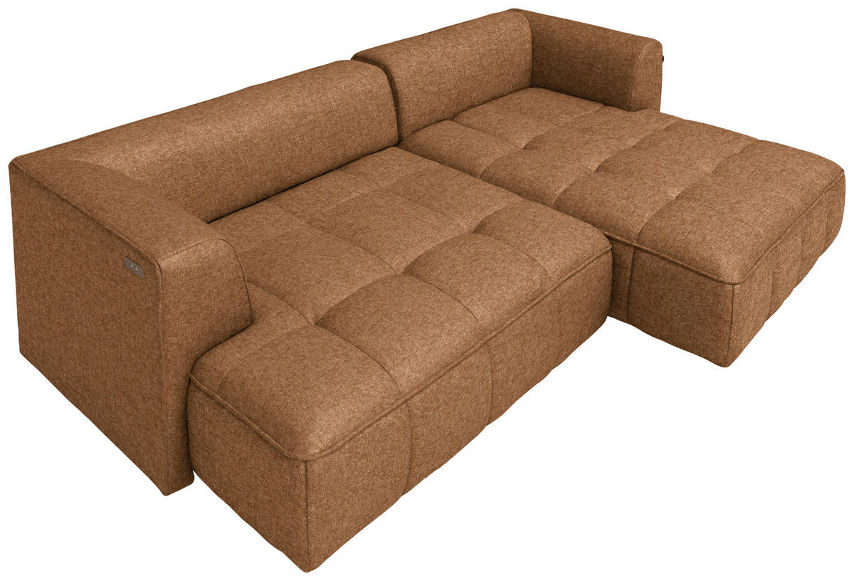 ECKSOFA Webstoff Cognac  - Cognac/Schwarz, Design, Kunststoff/Textil (288/188cm) - Welnova