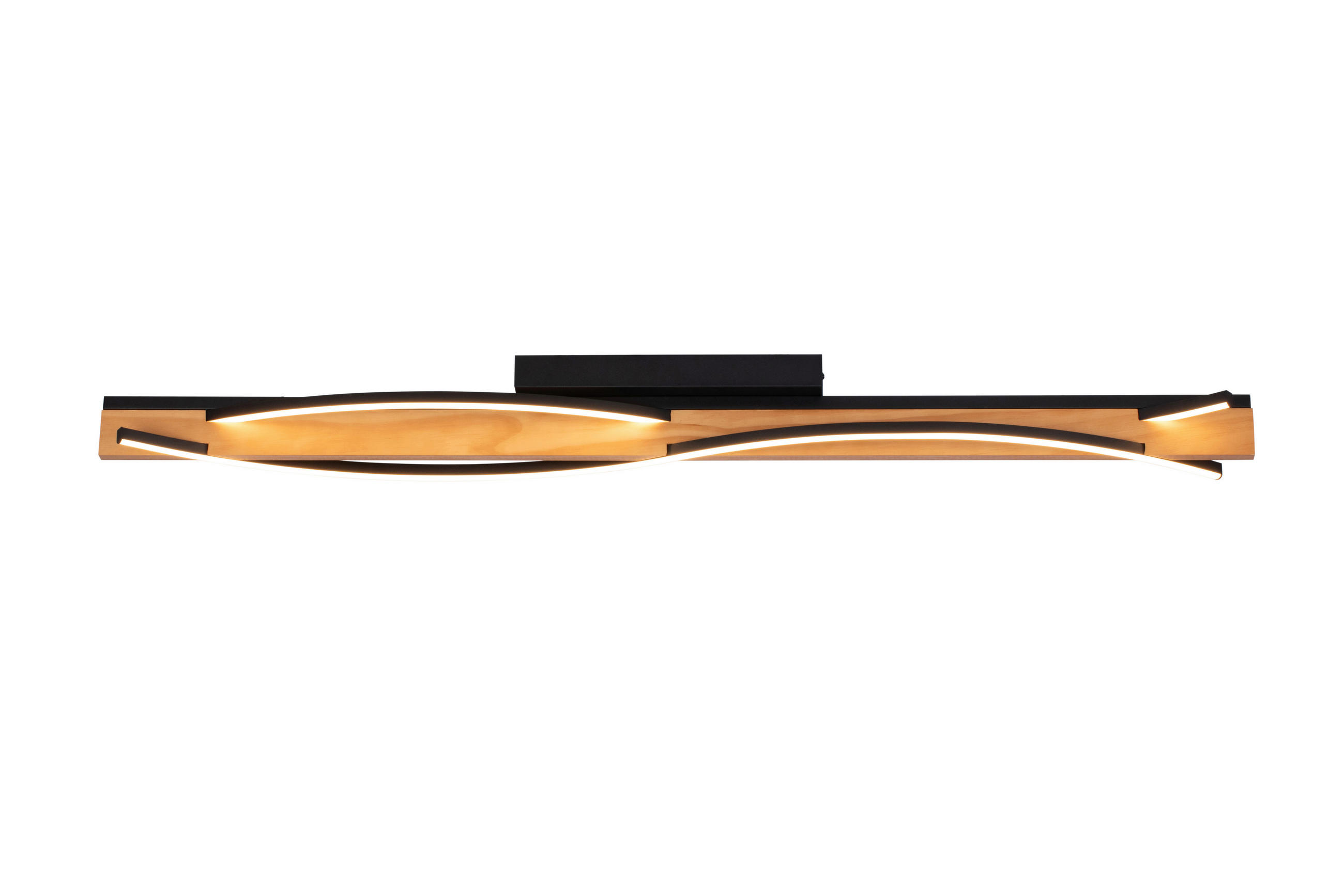 LED-DECKENLEUCHTE Zhang 120/12,5/10,5 cm   - Schwarz/Kieferfarben, Design, Holz/Kunststoff (120/12,5/10,5cm) - Novel