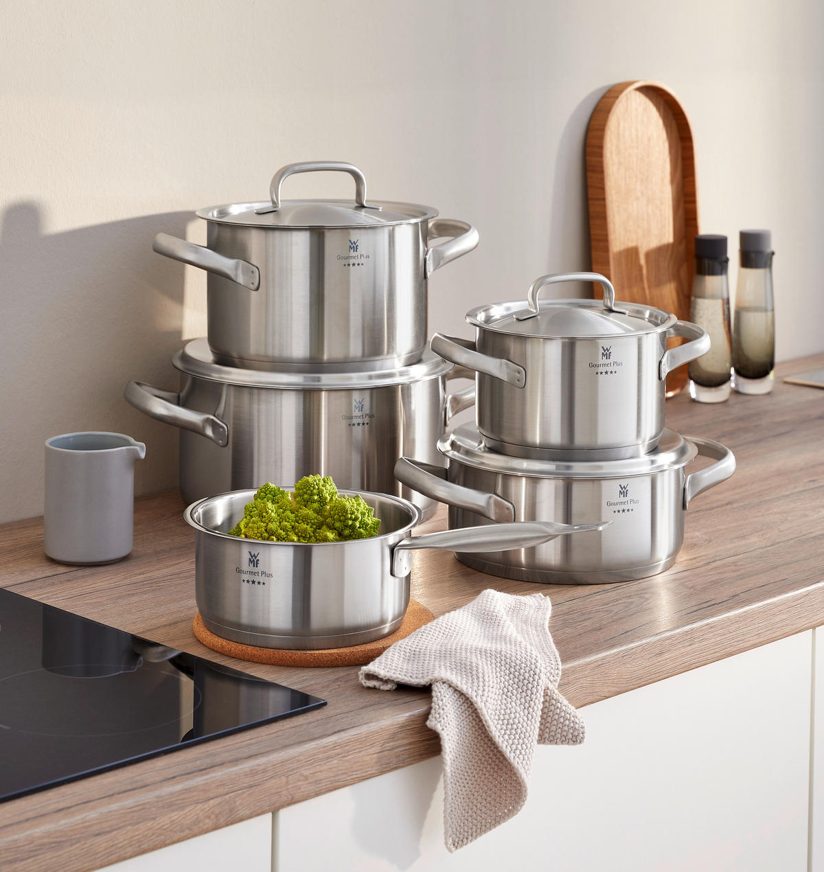 KOCHTOPFSET Gourmet Plus 5-teilig  - Edelstahlfarben, Design, Metall - WMF