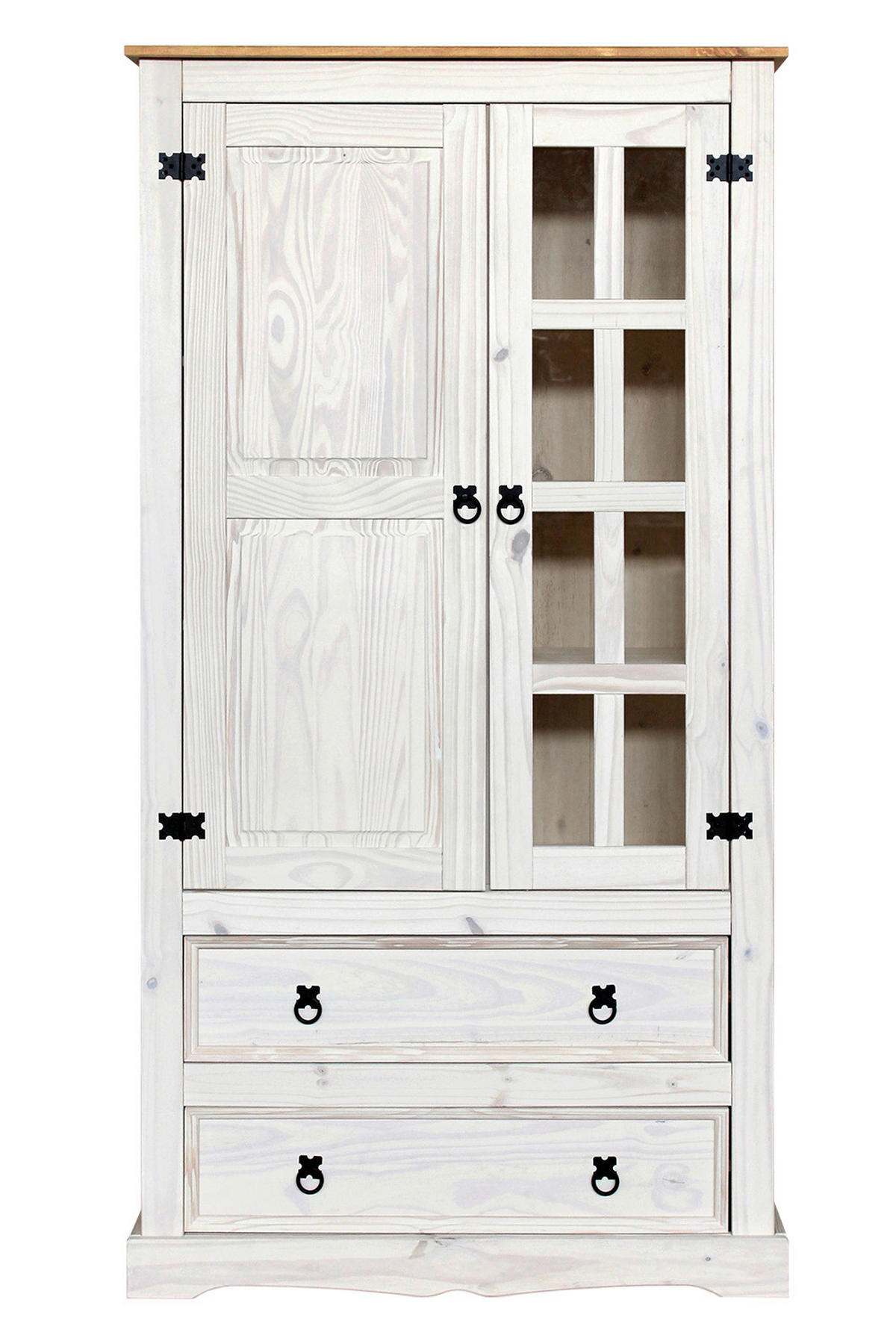 VITRINE  in massiv Kiefer Weiß  - Klar/Schwarz, Natur, Glas/Holz (100/190/41cm) - Livetastic