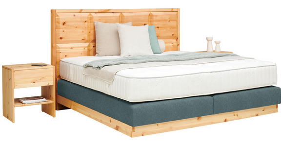 BOXSPRINGBETT 180/200 cm  in Zirbelkieferfarben, Blaugrau  - Zirbelkieferfarben/Blaugrau, Natur, Holz/Textil (180/200cm) - Valnatura