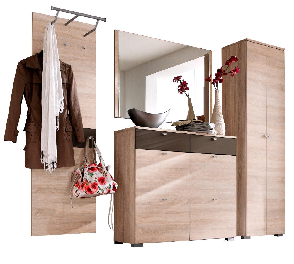 GARDEROBE 4-teilig in 267/200/34 cm - Eichefarben/Braun, Design, Glas/Holzwerkstoff (267/200/34cm) - Moderano