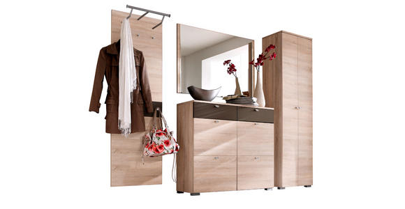 GARDEROBE 4-teilig in 267/200/34 cm - Eichefarben/Braun, Design, Glas/Holzwerkstoff (267/200/34cm) - Moderano