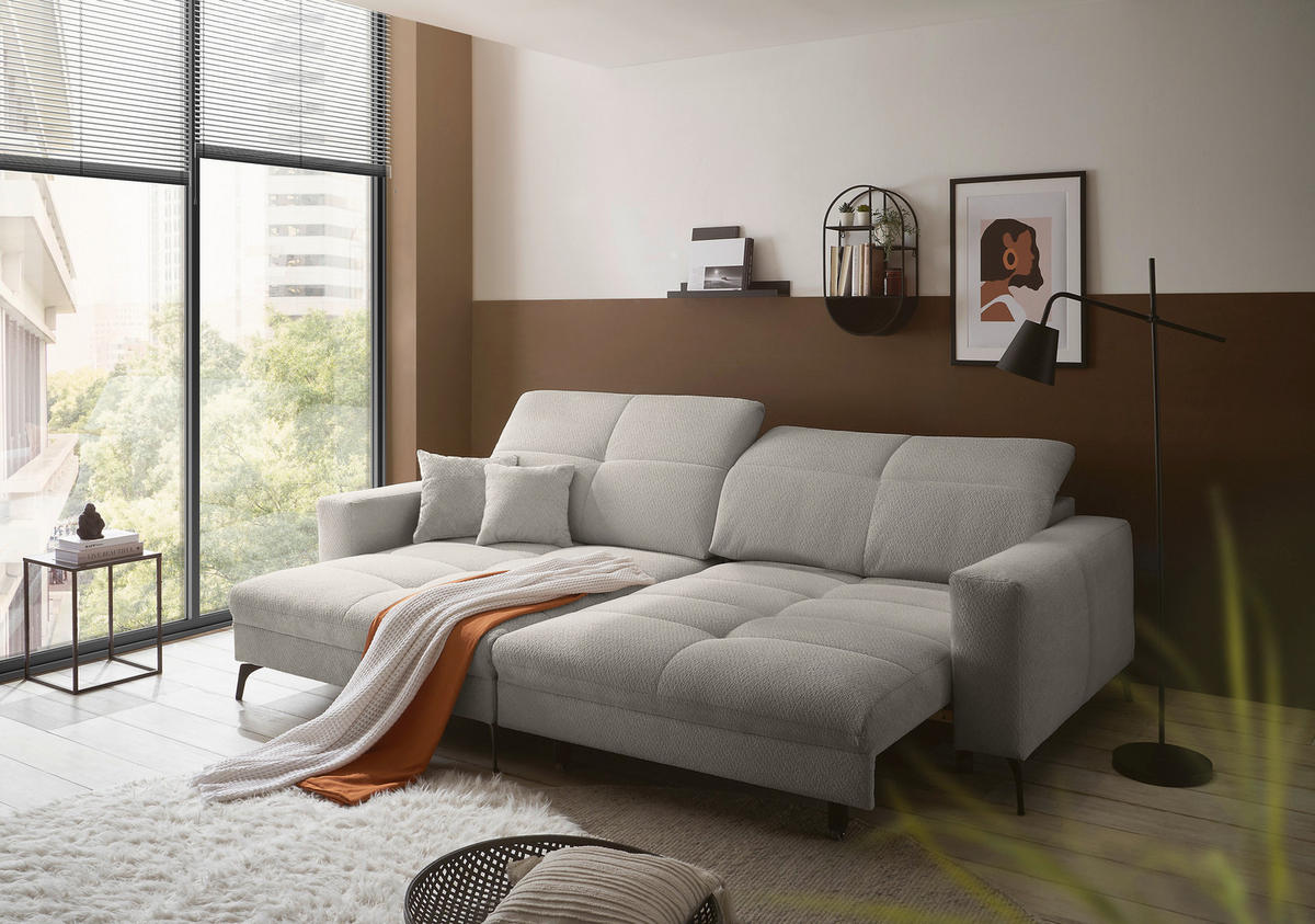 ECKSOFA Hellgrau Webstoff  - Hellgrau/Schwarz, KONVENTIONELL, Textil/Metall (180/285cm) - SetOne by Musterring