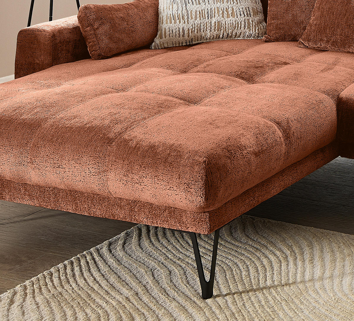 ECKSOFA GARDA Rostfarben Chenille Zierkissen, Rückenkissen, Nierenkissen, Rücken echt  - Rostfarben/Schwarz, KONVENTIONELL, Textil/Metall (192/310cm) - Livetastic