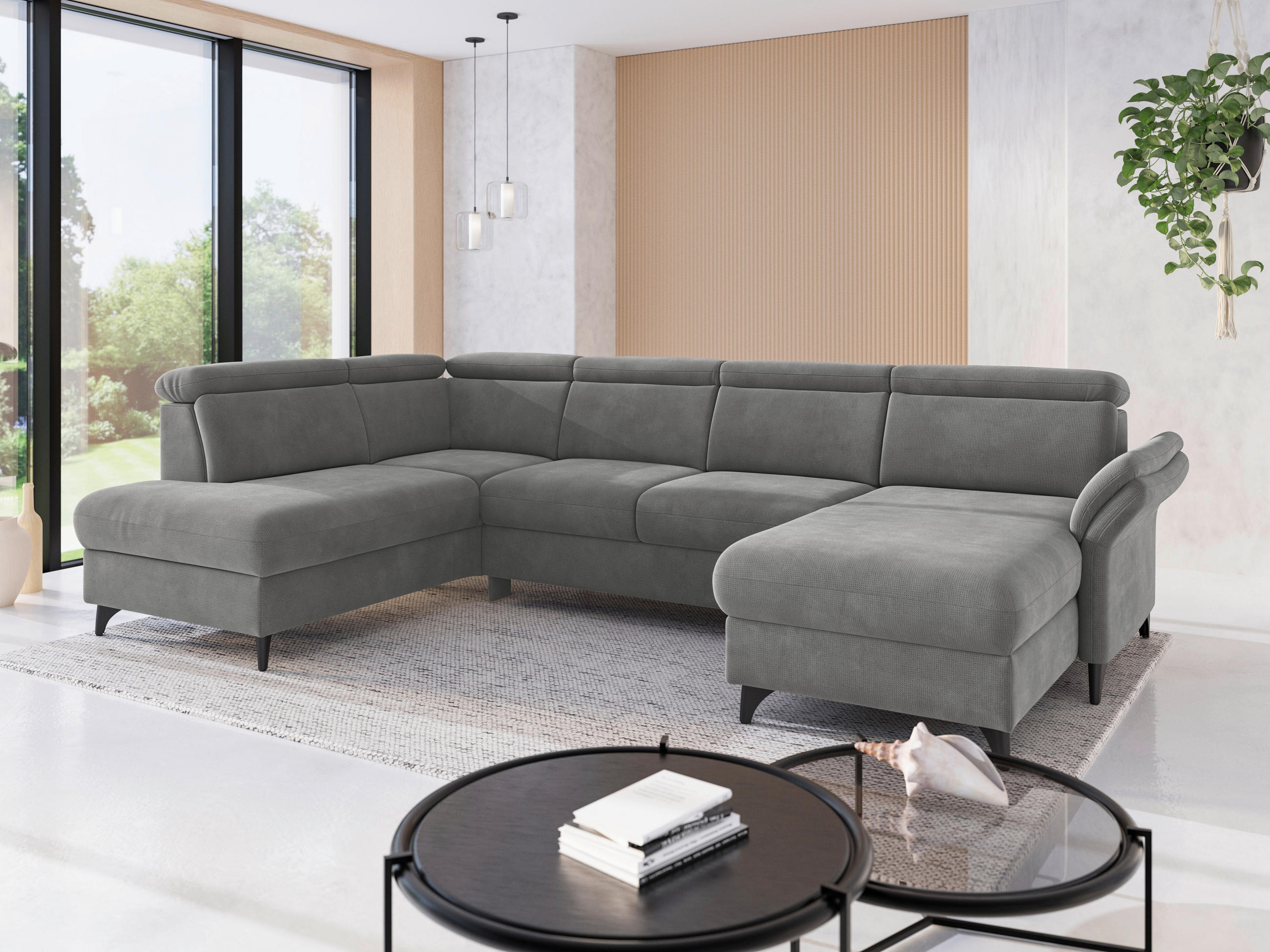 WOHNLANDSCHAFT GLENDALE E Grau Flachgewebe  - Schwarz/Grau, KONVENTIONELL, Textil/Metall (193/321/166cm) - Sit & More