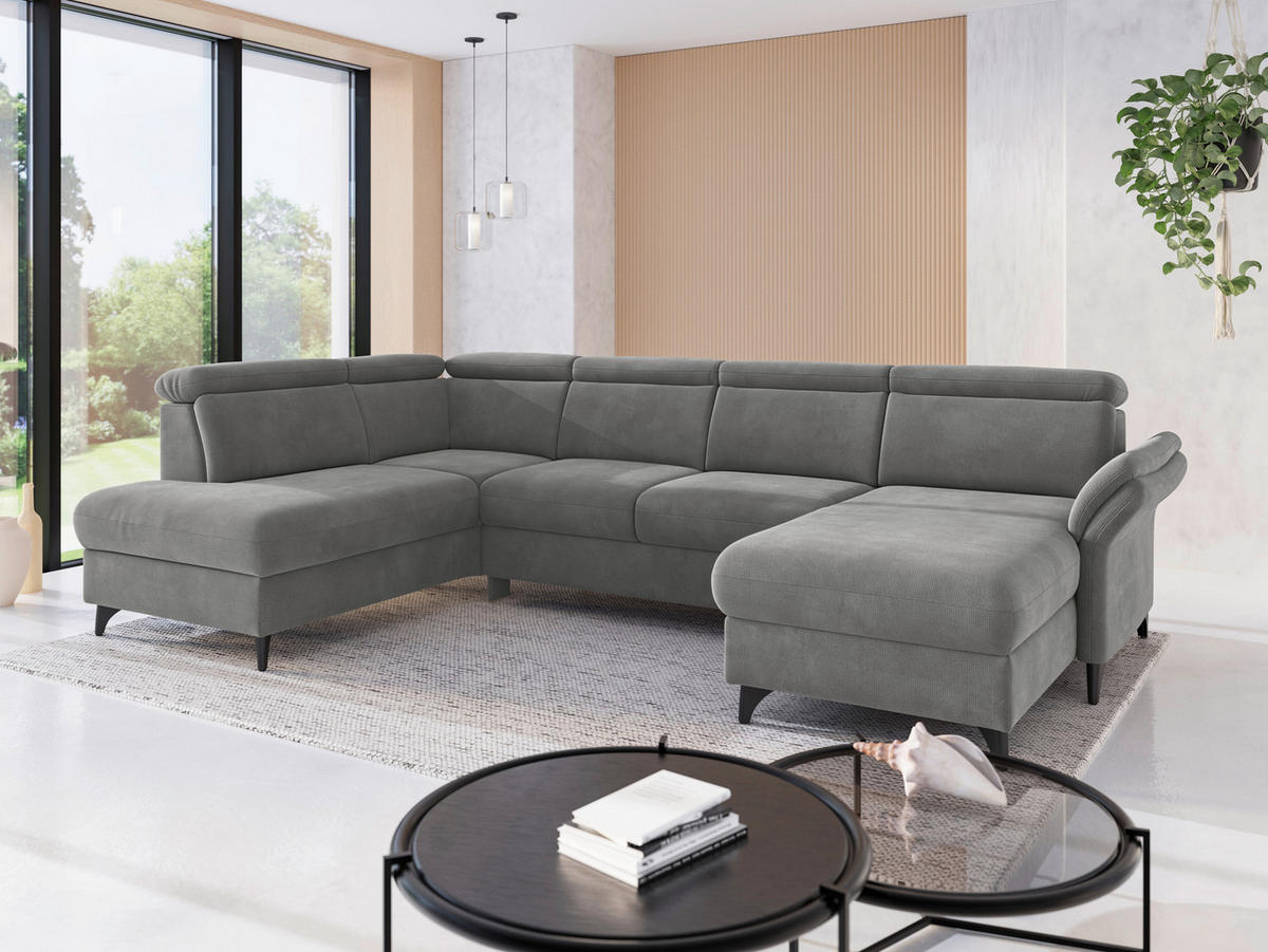 WOHNLANDSCHAFT GLENDALE E in Flachgewebe Grau  - Schwarz/Grau, KONVENTIONELL, Textil/Metall (193/321/166cm) - Sit & More