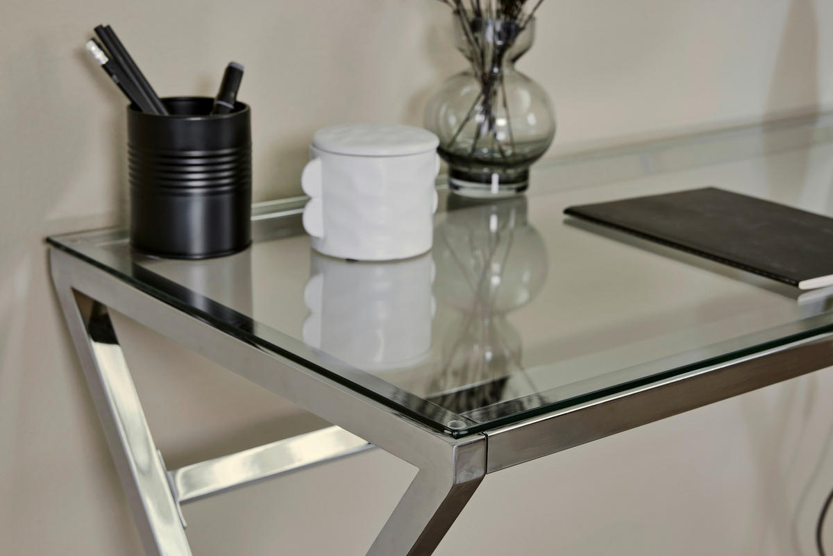 SCHREIBTISCH 110/50/72 cm  in Klar, Chromfarben  - Chromfarben/Klar, MODERN, Glas/Metall (110/50/72cm) - Livetastic
