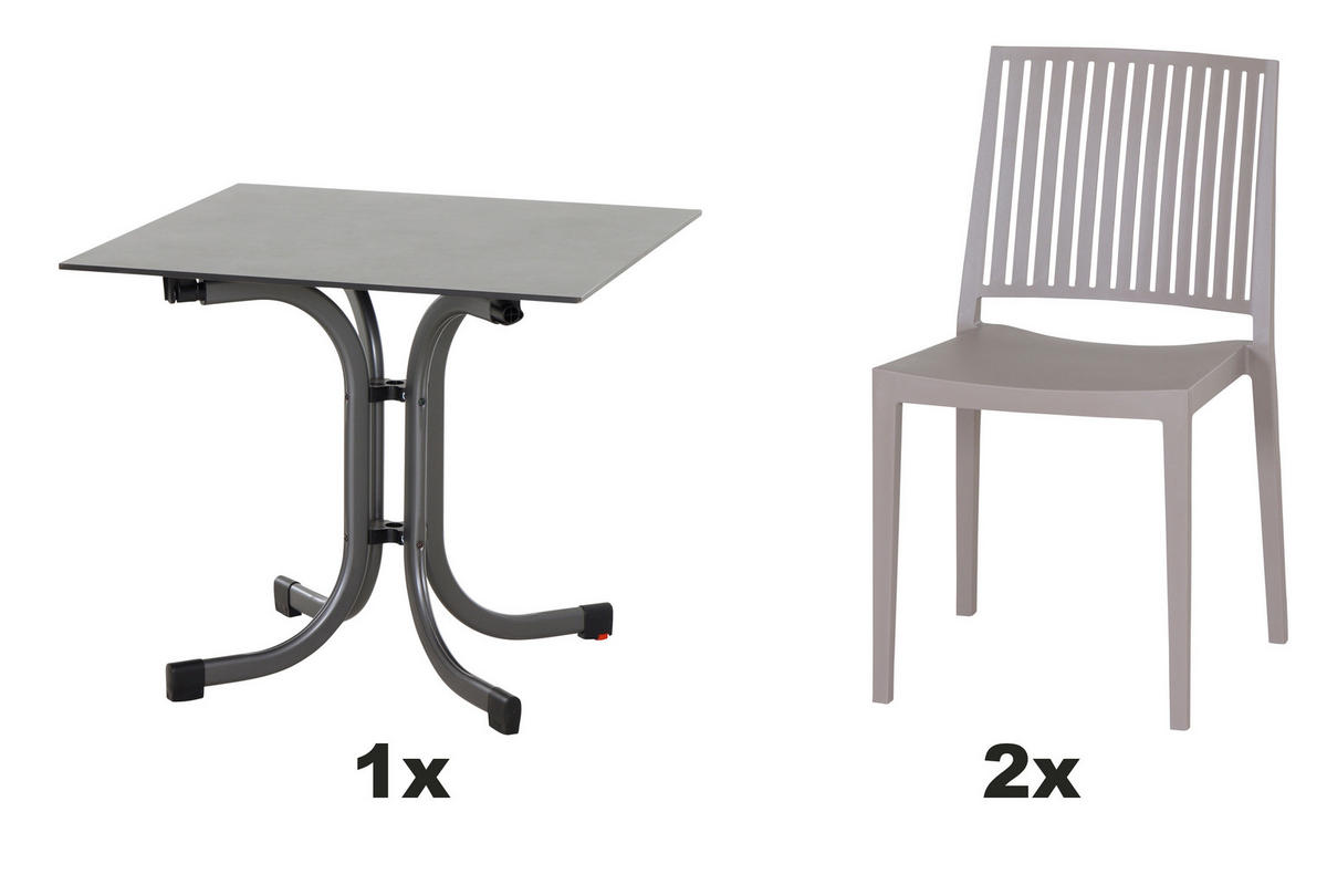 GARTENGARNITUR 3-teilig Stahl 3-teilig  - Taupe/Anthrazit, Basics, Kunststoff/Metall (80/80/80cm) - Siena Garden