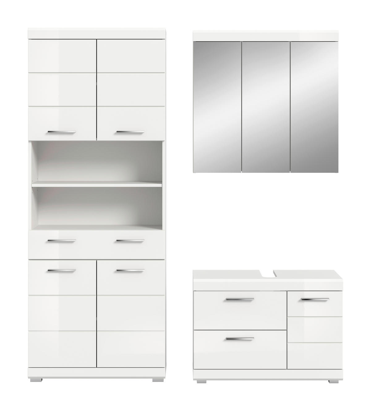 BADEZIMMER 3-teilig  in 169 cm  - Weiß Hochglanz/Silberfarben, Trend, Glas/Holzwerkstoff (169cm) - MID.YOU