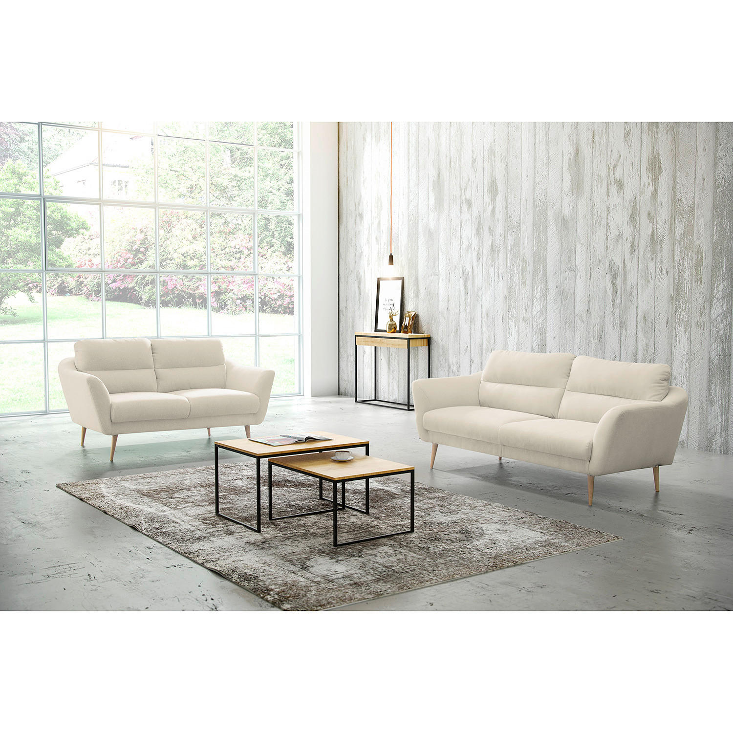 2,5-SITZER in Webstoff Creme  - Buchefarben/Creme, Design, Holz/Textil (187/87/88cm) - Livetastic
