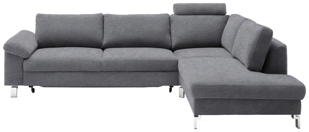 ECKSOFA Velours Grau  - Chromfarben/Grau, Design, Textil/Metall (281/200cm) - Pure Home Lifestyle