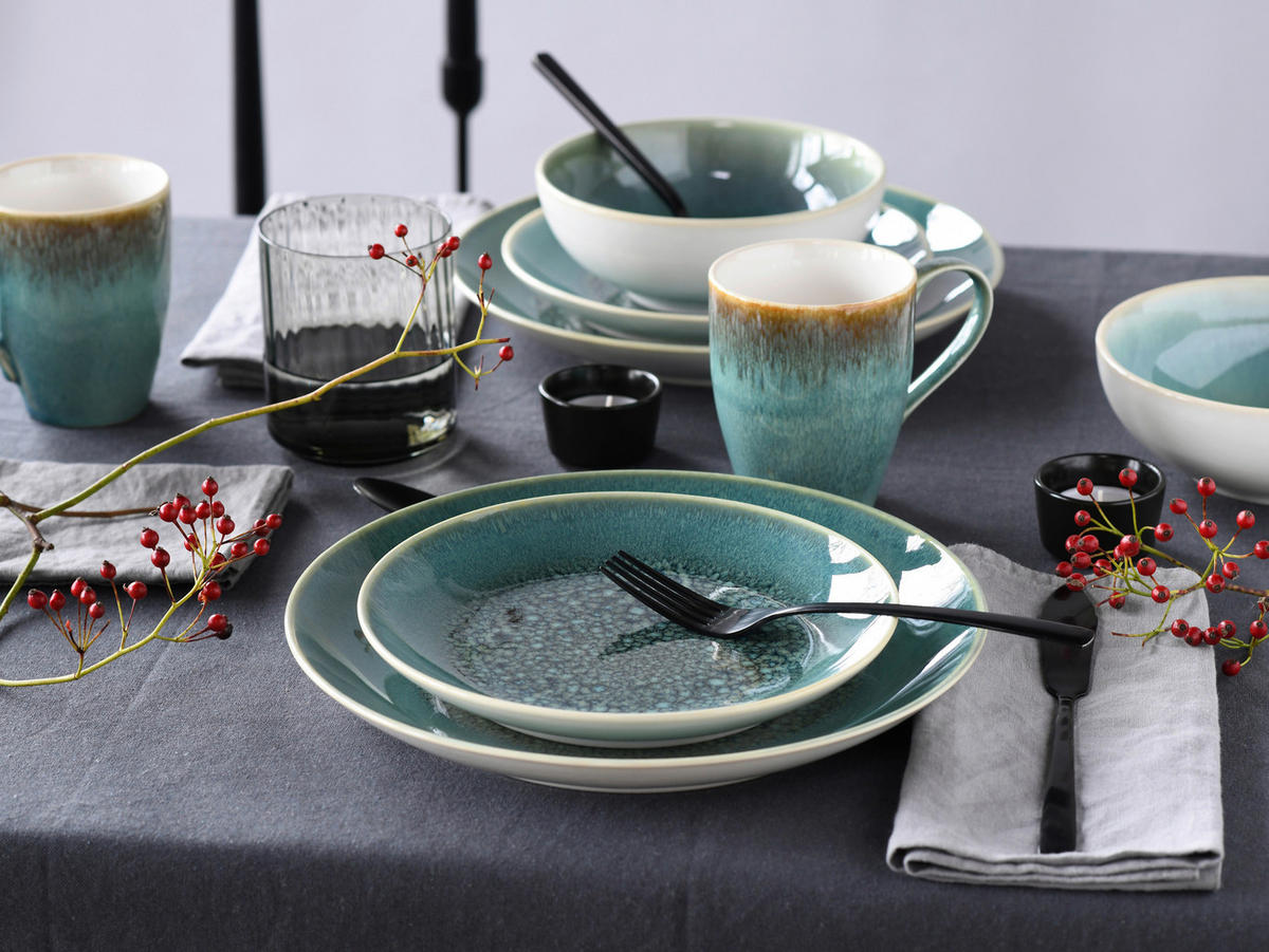 KOMBINOVANÝ SERVIS, 8-dielne, kamenina - biela/zelená, Basics, keramika - Creatable