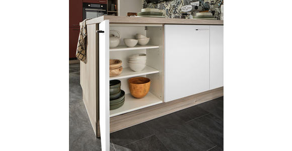 ECKKÜCHE in Weiß, Tannenholzfarben - Tannenholzfarben/Schwarz, Design, Holzwerkstoff/Metall (150/280/121,6cm) - Xora