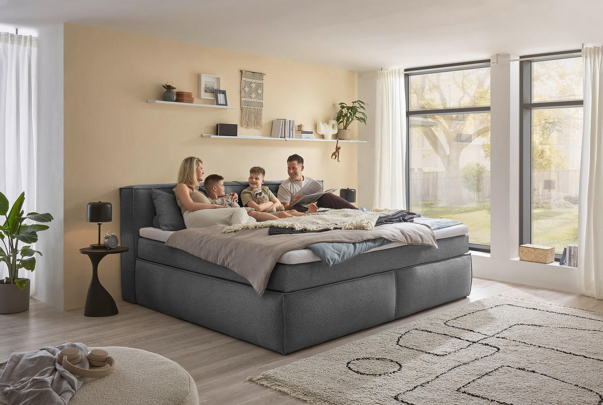 BOXSPRINGBETT 240/200 cm  in Dunkelgrau  - Dunkelgrau/Schwarz, LIFESTYLE, Kunststoff/Textil (240/200cm) - Boxxx