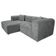 ECKSOFA Dunkelgrau Cord Zierkissen, Rücken echt  - Dunkelgrau/Schwarz, KONVENTIONELL, Kunststoff/Textil (162/250cm) - Carryhome