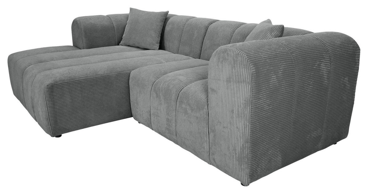 ECKSOFA Dunkelgrau Cord Zierkissen, Rücken echt  - Dunkelgrau/Schwarz, KONVENTIONELL, Kunststoff/Textil (162/250cm) - Carryhome