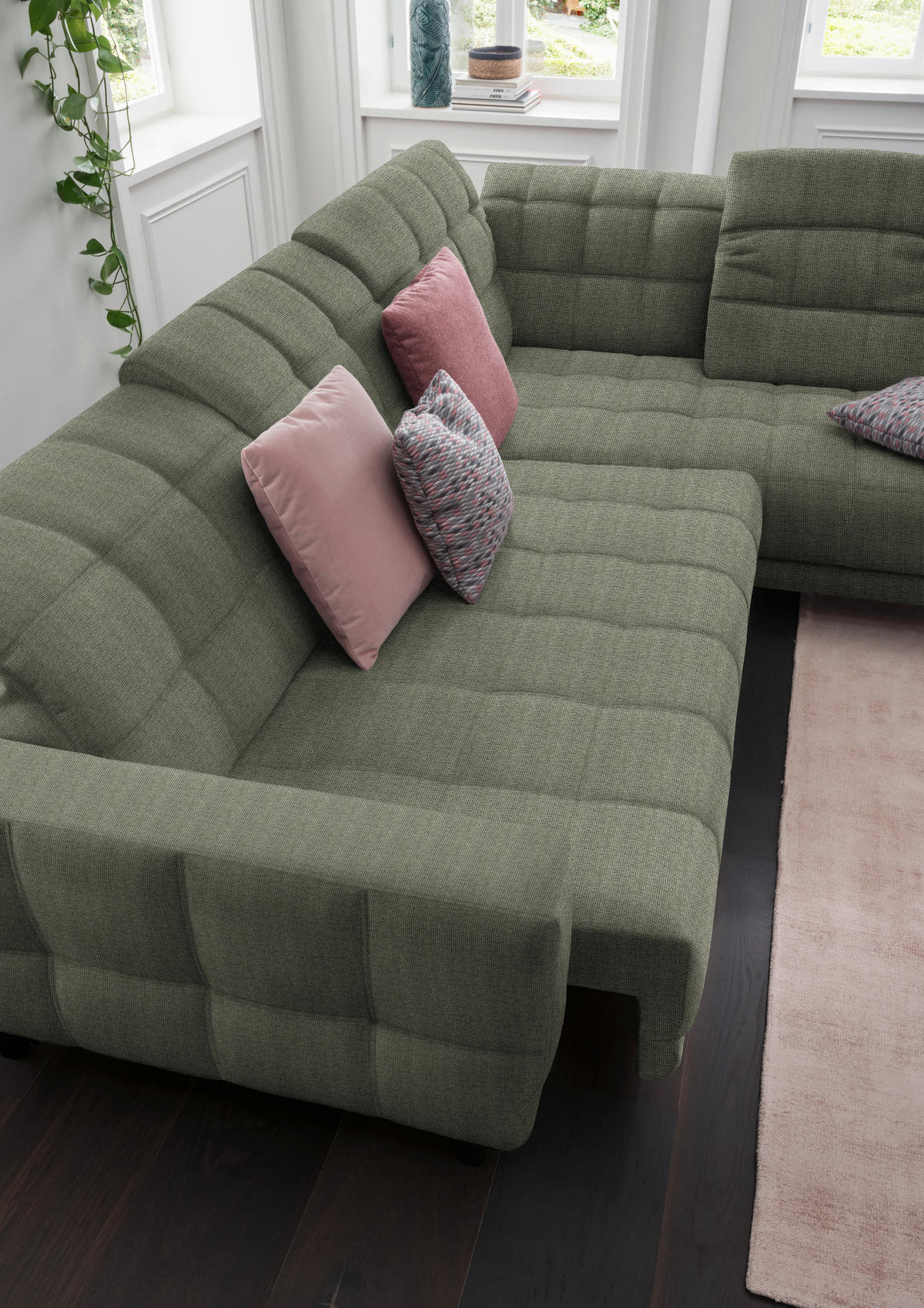 ECKSOFA in Webstoff Grün  302/216 cm  - Schwarz/Grün, Design, Holz/Textil (302/216cm) - Xora