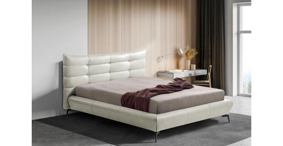 POLSTERBETT 180/200 cm,  in Creme, gepolstertes Kopfteil,  - Creme/Schwarz, Design, Leder/Metall (180/200cm) - Esposa