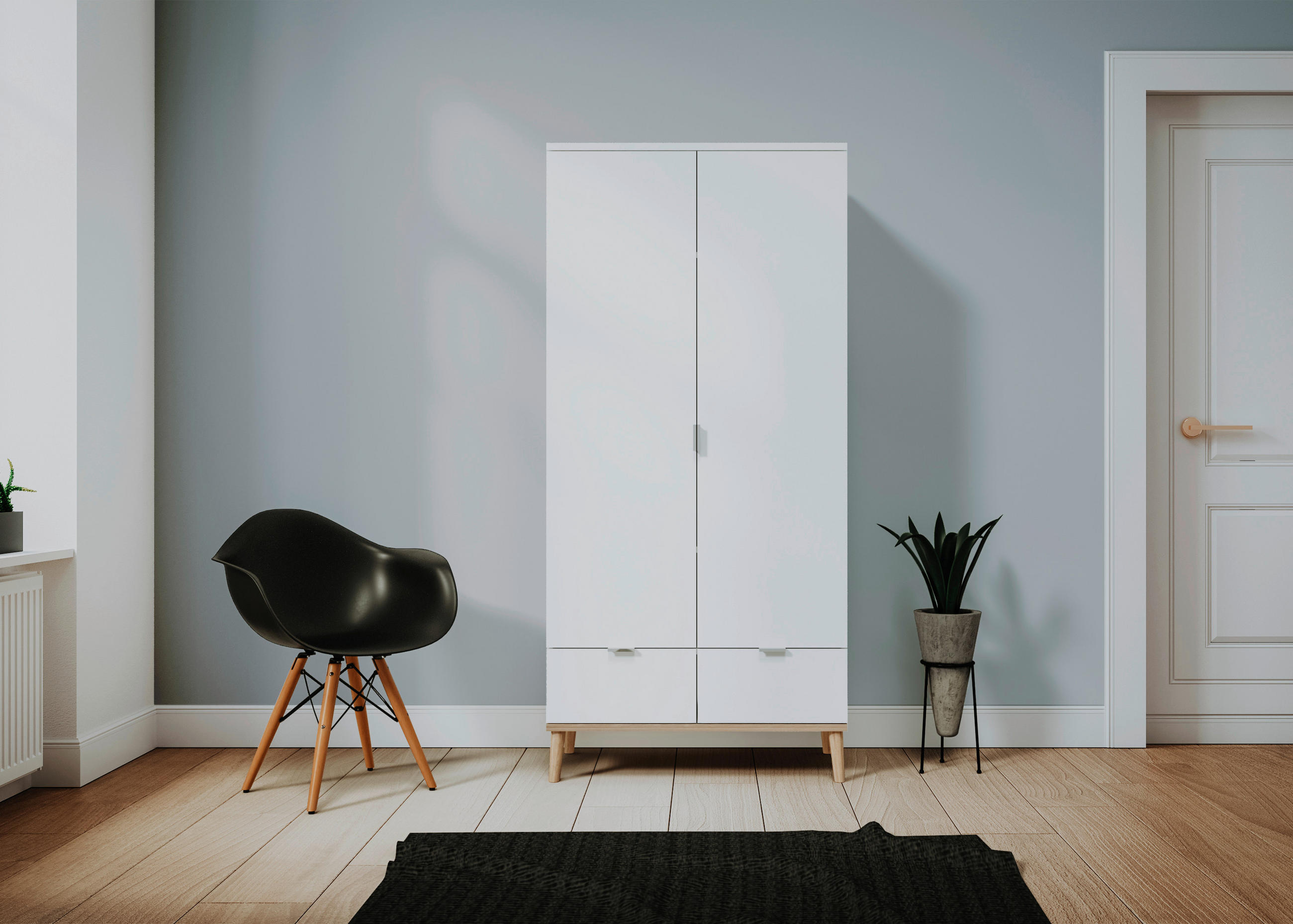 DREHTÜRENSCHRANK 90/180/55 cm,  in Weiß, Eichefarben, 2-türig  - Eichefarben/Silberfarben, Design, Holzwerkstoff/Metall (90/180/55cm) - MID.YOU