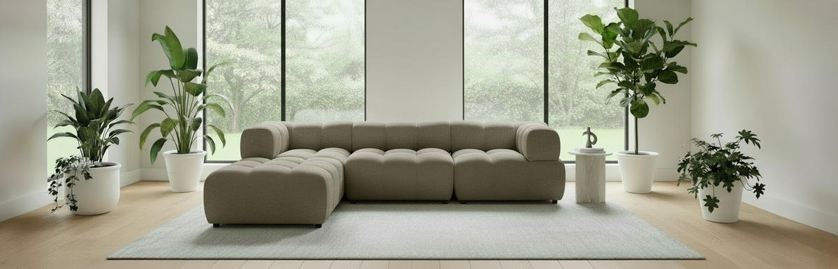 ECKSOFA ZAK Hellbraun Bouclé  - Hellbraun/Schwarz, Design, Kunststoff/Textil (280/186cm) - MID.YOU
