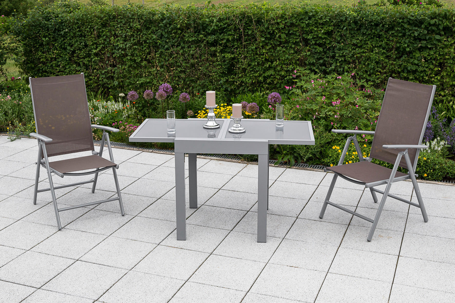 GARTENSET Aluminium - Taupe/Silberfarben, MODERN, Textil/Metall - Gardenson