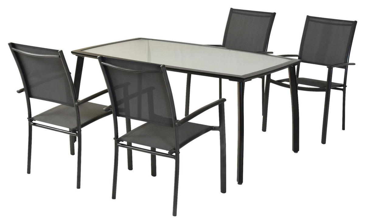GARTENSET 5-teilig Aluminium 5-teilig  - Graphitfarben/Grau, MODERN, Textil/Metall - Gardenson